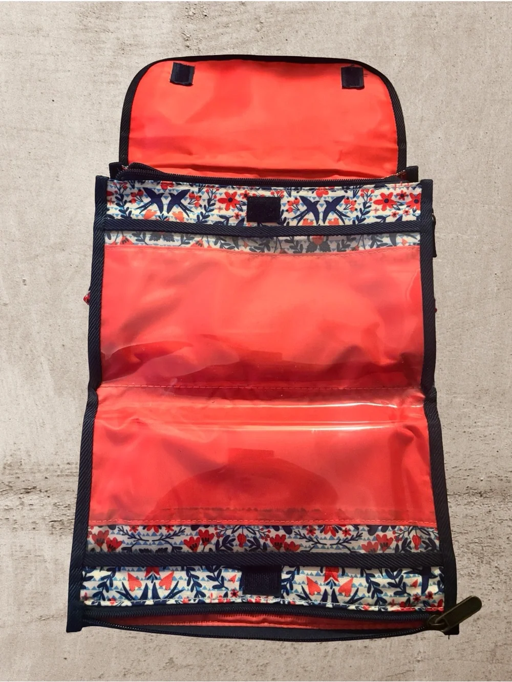 Primrose Hill Floral Foldable Makeup Organizer Bag in Cream, Navy & Coral